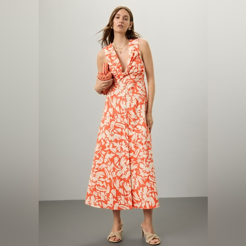 MISA Los Angeles Najah Dress Patmos Tangerine Maxi Cotton Boho Resort Vacation